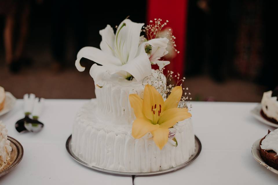 torta de casamiento decorada con flores